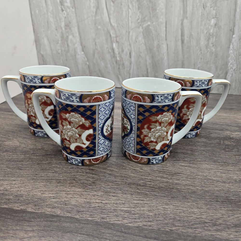 4 Vintage Imari Mug by Kozan Gama Japan Coffee Tea Floral Gold Tirm Marked Japan